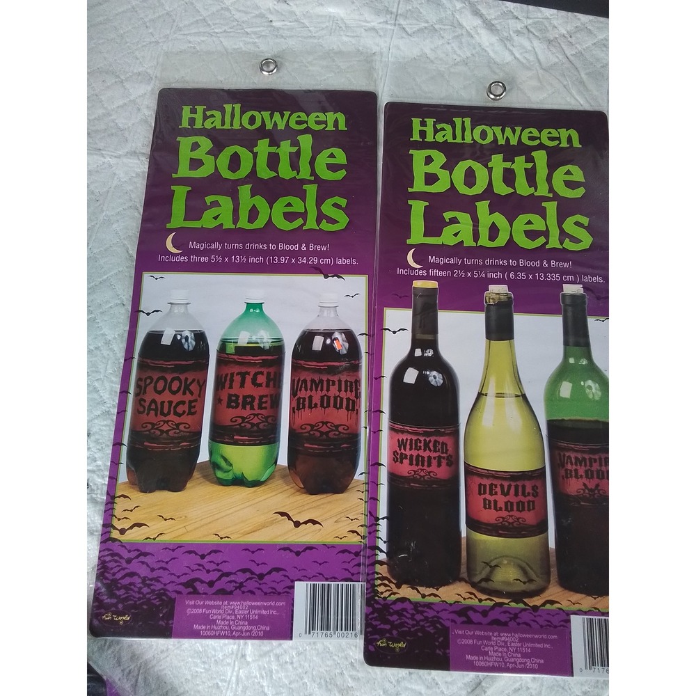 Halloween Bottle Labels & Table Cover Set Fun World Spooky Party Decorations